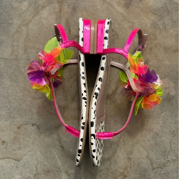 Betsey Johnson Hensly Fuchsia Multi Neon Flat Sandal Jelly Flowers​​ Size 6 EUC - Picture 4 of 7